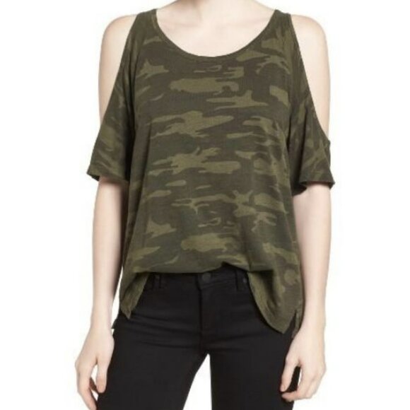 Sanctuary Women's Lou Camo Cold Shoulder Tee NWT Size M - Picture 1 of 8